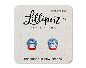 Snowman Snow Globe Earrings: Titanium Christmas Holiday Earrings