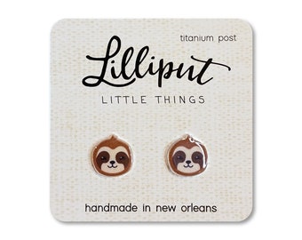 Sloth Earrings // Sloth Emoji Earrings // Sloth Face Earrings // Sloth Studs // Cute Sloth // Cute earrings // Titanium Earrings