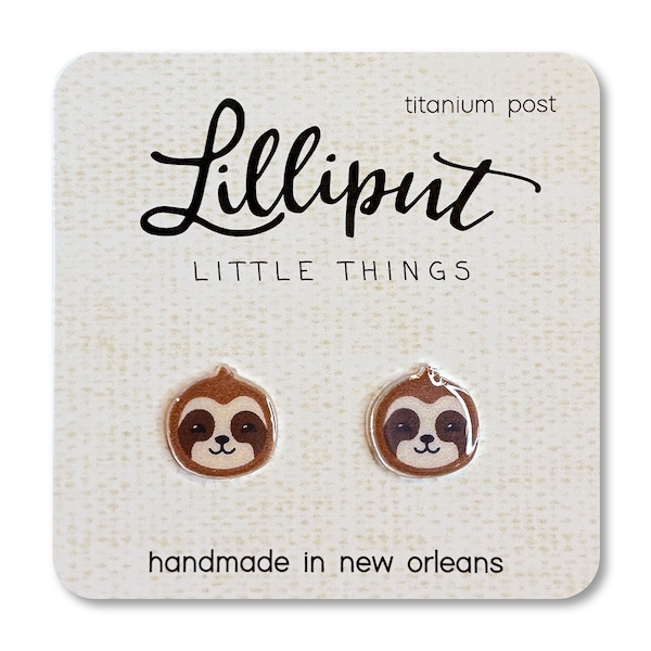 Pendientes de botón con cara de perezoso, postes de titanio, emoji