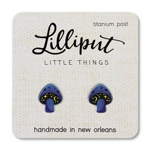 Cosmic Mushroom Stud Earrings: Funky Titanium Jewelry