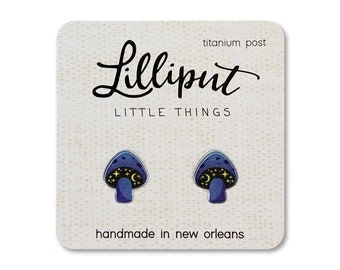Cosmic Mushroom Stud Earrings: Funky Titanium Jewelry