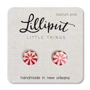 Peppermint Candy Earrings: Titanium Posts, Christmas Stocking Stuffer