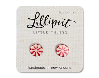 Peppermint Candy Earrings: Titanium Posts, Christmas Stocking Stuffer