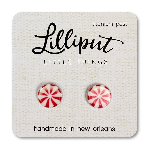 Peppermint Candy Earrings: Titanium Posts, Christmas Stocking Stuffer