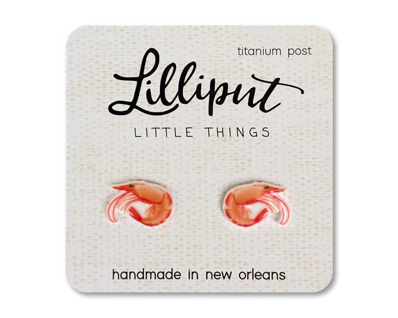 Shrimp Earrings: Louisiana Gift, Titanium Posts