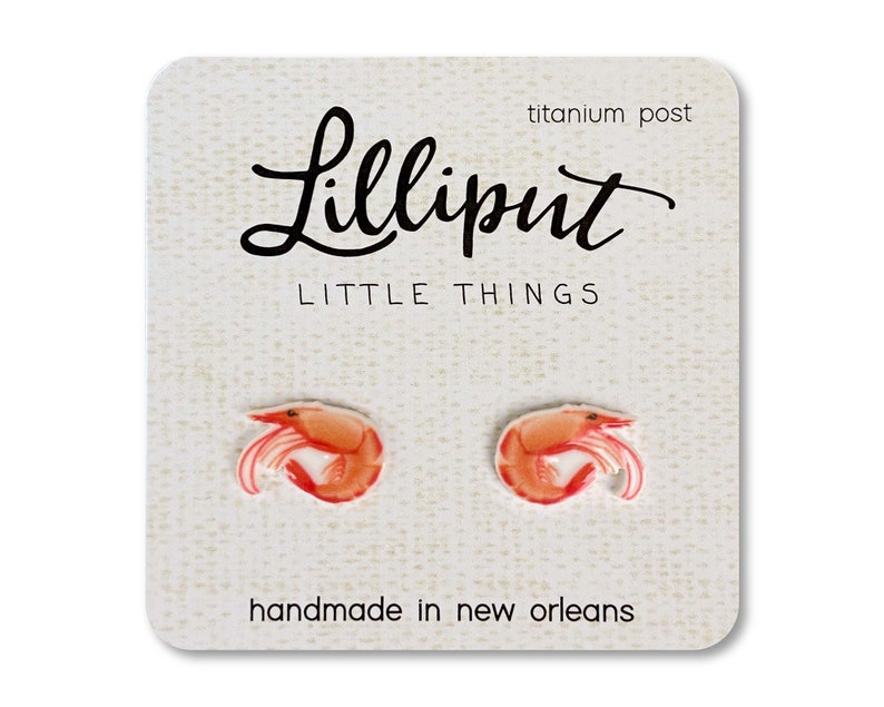 Shrimp Earrings: Louisiana Gift, Titanium Posts image 1