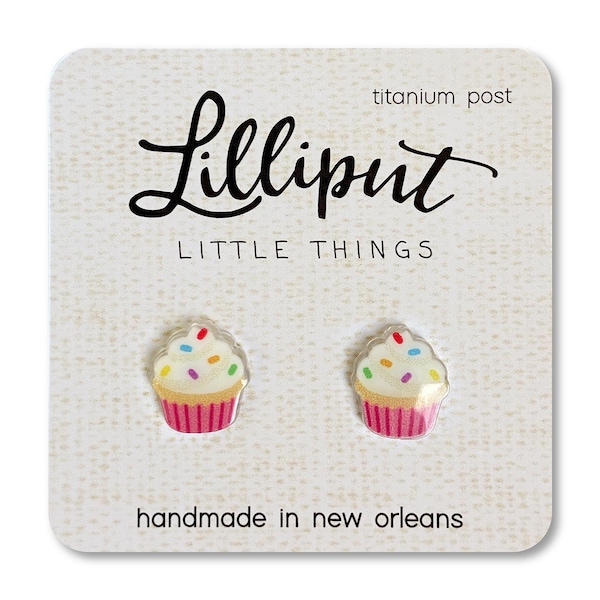 Birthday Cupcake Earrings: Titanium Posts, Birthday Party Favors