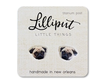Pug Earrings: Titanium Post, Hypoallergenic Dog Jewelry