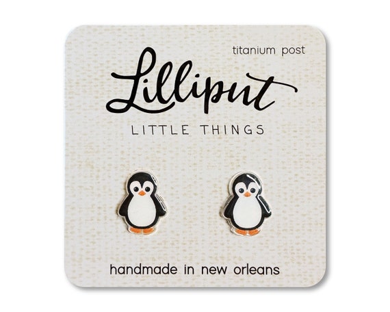 Cute Penguin Stud Earrings: Titanium Post, Hypoallergenic