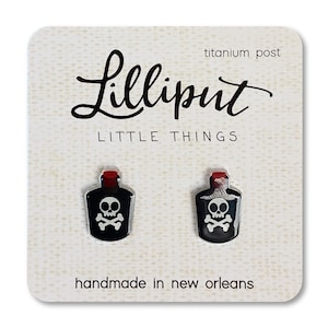 Poison Bottle Skull Earrings, Gothic Halloween Jewelry, Titanium Posts