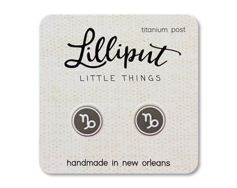 Capricorn Stud Earrings: Titanium Post, Horoscope Jewelry