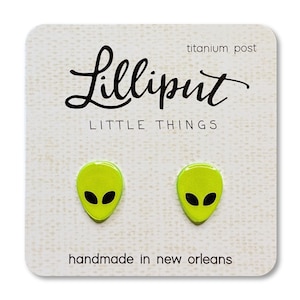Green Alien Face Stud Earrings: Titanium Posts, Hypoallergenic