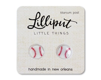 Baseball Earrings // Baseball Studs // Titanium Baseball Stud Earrings // Baseball Jewelry