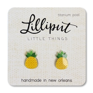 Yellow Pineapple Stud Earrings: Tropical Titanium Posts