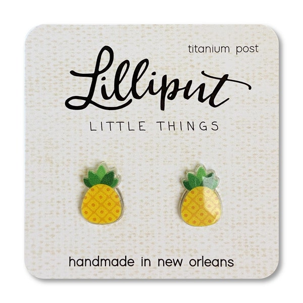 Pineapple Earrings // Yellow Pineapple Studs // Colorful Pineapple Earrings // Tropical Earrings