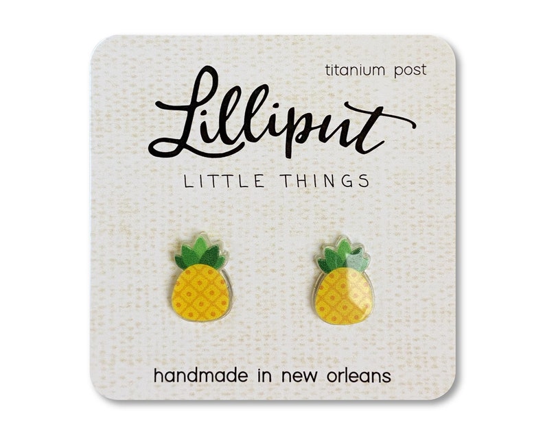 Yellow Pineapple Stud Earrings: Tropical Titanium Posts image 1