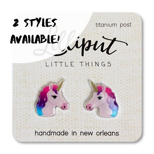 Pink Unicorn Earrings // Pink Unicorn Studs // Unicorn Jewelry // Pink Unicorn // White Unicorn // Rainbow Unicorn