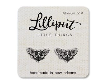 Death's Head Moth Earrings: Witchy Halloween Jewelry, Titanium Post