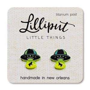 UFO Stud Earrings: Titanium Posts, Quirky Space Jewelry