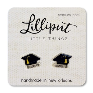 Graduation Cap Earrings: Titanium Post, UV Ink, Graduation Gift image 1