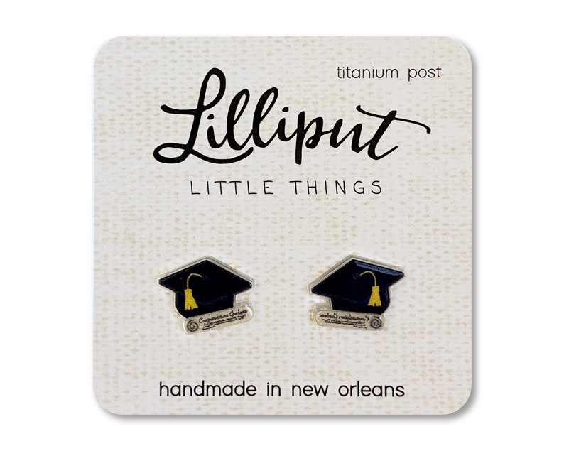 Graduation Cap Earrings: Titanium Post, UV Ink, Graduation Gift image 1