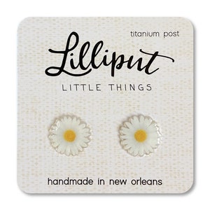 White Daisy Stud Earrings: Titanium Posts, Hypoallergenic