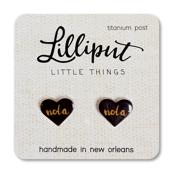 Nola Heart Earrings // Black and Gold New Orleans Earrings // New Orleans Jewelry // Nola Earrings