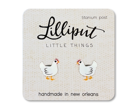 Quirky Chicken Earrings: Titanium Posts, Fun Chicken Lady Gift