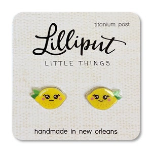 Kawaii Lemon Studs: Smiling Titanium Earrings