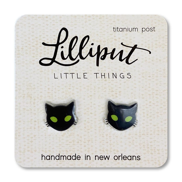 Spooky Black Cat Earrings // Witchy Jewelry // Black Cat Studs // Witchy Earrings // Spooky Earrings // Spooky Jewelry