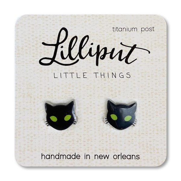 Spooky Black Cat Stud Earrings: Witchy Titanium Jewelry