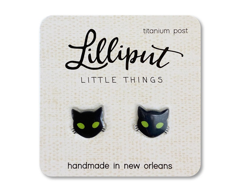 Spooky Black Cat Earrings // Witchy Jewelry // Black Cat Studs // Witchy Earrings // Spooky Earrings // Spooky Jewelry 