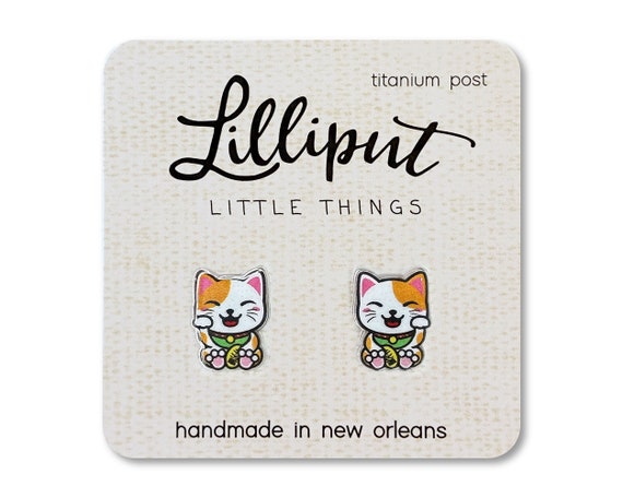Detailed Good Luck Maneki Cat Studs Detailed Good Luck Maneki Cat Studs