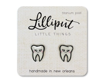 Kawaii Tooth Earrings, Titanium Posts, Dentist Gift