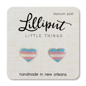 Trans Pride Heart Earrings: Titanium Posts, Hypoallergenic