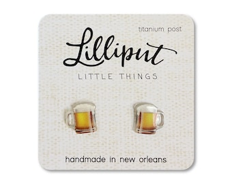 Beer Mug Earrings: Titanium Post, St. Patrick's Day Gift