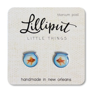 Goldfish Bowl Earrings: Quirky Titanium Post Earrings