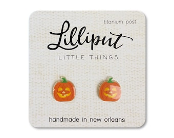 Jack O Lantern Earrings: Halloween Pumpkin Jewelry, Titanium Posts