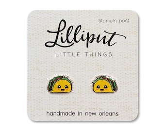 Kawaii Taco Earrings: Titanium Post, Cinco de Mayo Quirky Food Jewelry