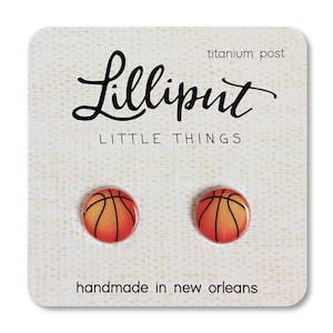 Basketball Earrings // Orange Basketball Studs // Basketball Jewelry // Sports Earrings // Titanium Earrings image 1