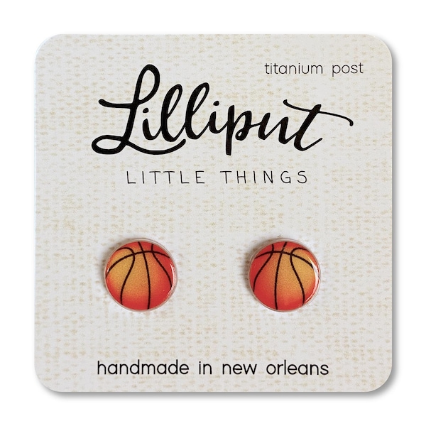 Basketball Earrings // Orange Basketball Studs // Basketball Jewelry // Sports Earrings // Titanium Earrings