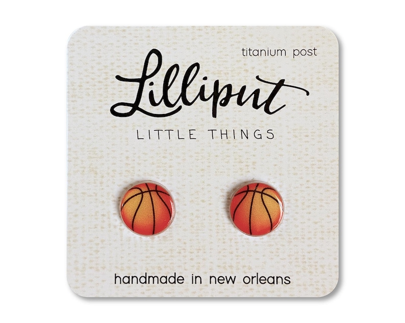 Basketball Earrings // Orange Basketball Studs // Basketball Jewelry // Sports Earrings // Titanium Earrings image 1