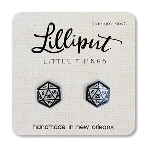 D20 Dice Stud Earrings: Titanium Posts, Geeky Jewelry
