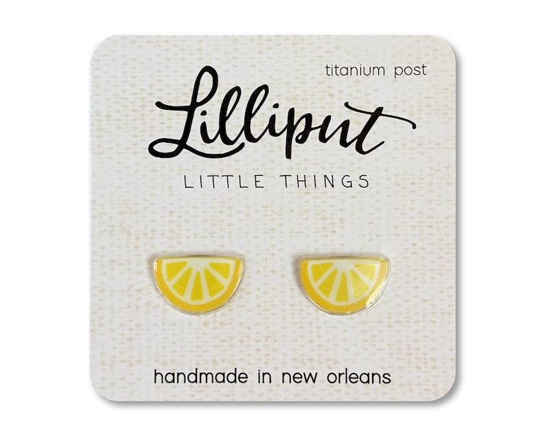 Lemon Wedge Earrings // Lemon Slice Earrings // Fruit Earrings // Fun Earrings // Cute earrings // Titanium Earrings // Stud Earrings image 1