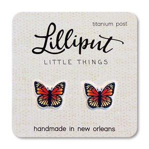 Monarch Butterfly Stud Earrings: Colorful Titanium Posts