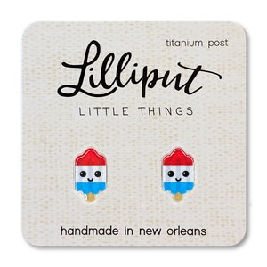 Rocket Pop Stud Earrings: Red White Blue Popsicle, Titanium Post