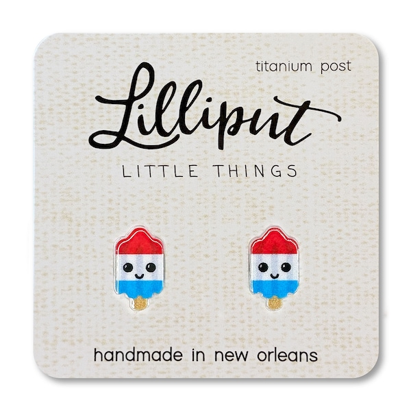 Rocket Pop Stud Earrings: Red White Blue Popsicle, Titanium Post
