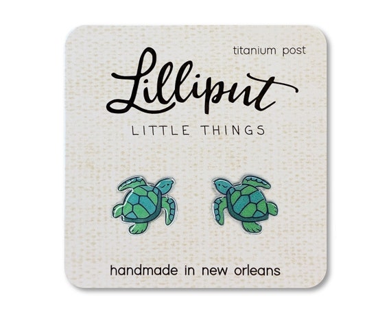 Sea Turtle Earrings: Titanium Post, Hypoallergenic Jewelry