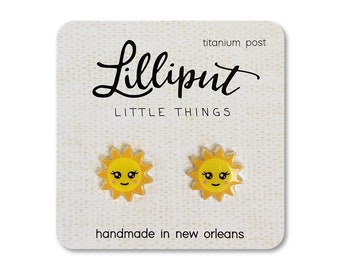 Happy Sun Earrings // Kawaii Sun Studs // Cute Earrings // Cute Studs // Yellow Sun