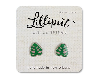 Monstera Leaf Earrings: Titanium Boho Botanical Jewelry